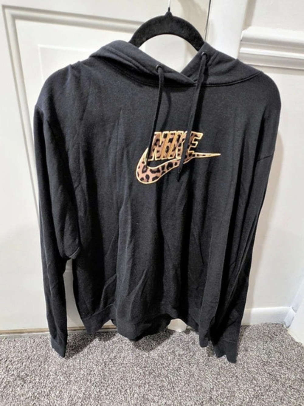 Nike Cheetah Print Swoosh Black Hoodie, Large